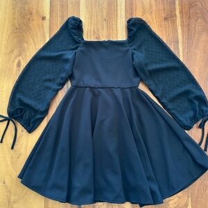 Rare Editions Black Sheer Sleeved A-Line Dress